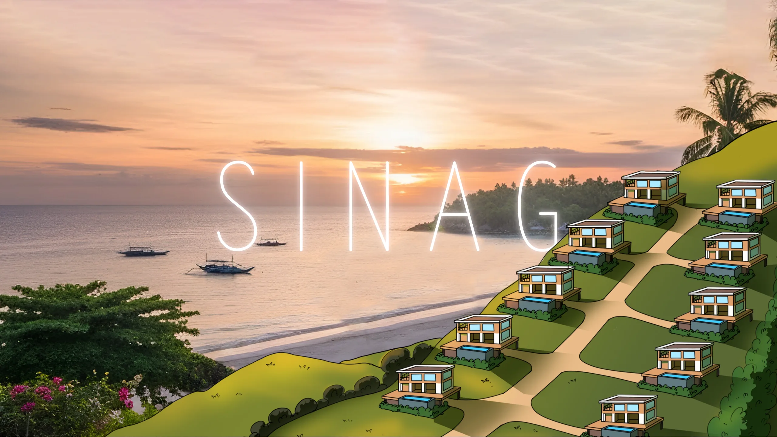 SINAG — real-world asset (RWA) tokenization on Robinhood Chain, villas on the hillside at sunset